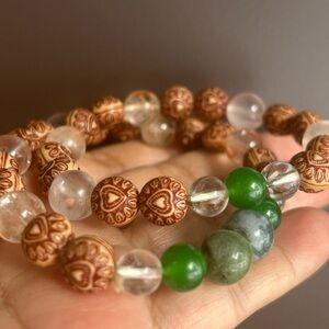 Artisan Heart Beaded Bracelet - Brown and Green